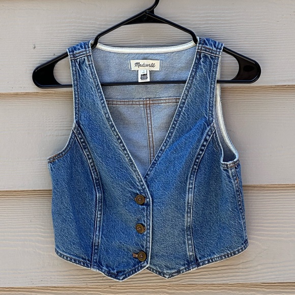 MADEWELL Denim Fitted Vest Blue V Neck Women's Size 0 (C19) - Picture 1 of 9